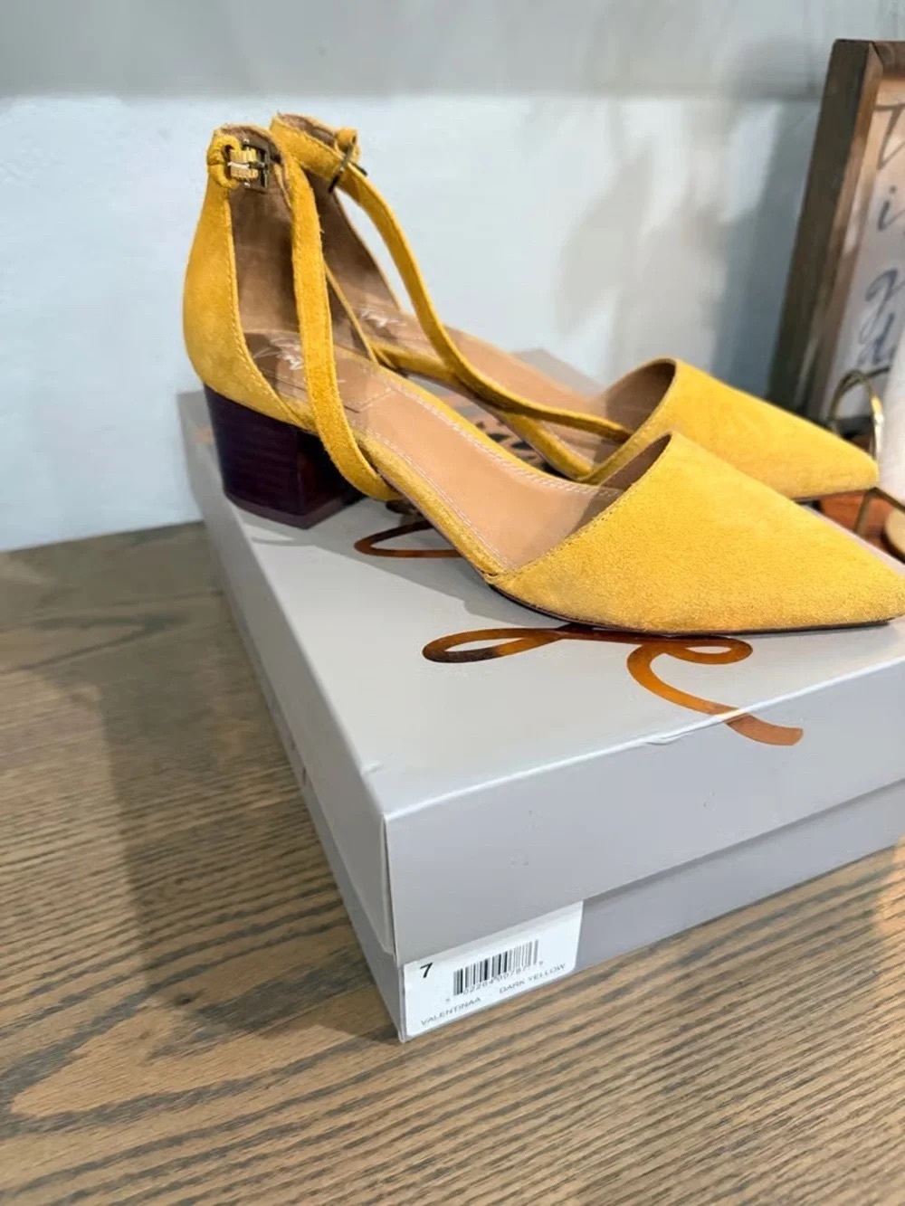 Mustard Yellow Suede Ankle-Strap Block Heel Pumps